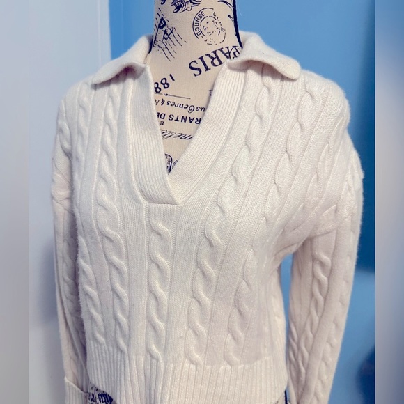 Aritzia Sunday Best Wool Cable Knit Cropped Collard Pullover - Picture 1 of 6